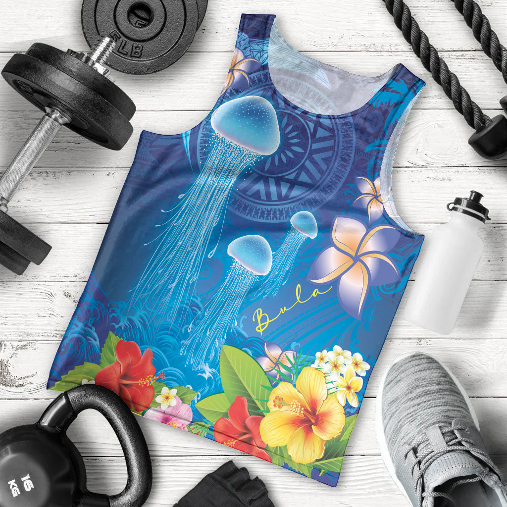 Fiji Jellyfish Men Tank Top Tapa Patterns and Hibiscus Sea Vibe LT03 - Polynesian Pride