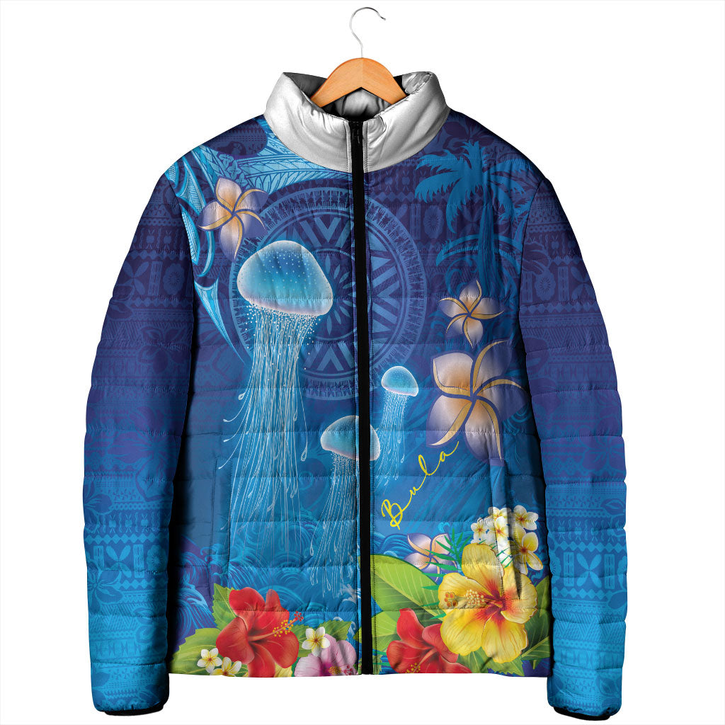 Fiji Jellyfish Padded Jacket Tapa Patterns and Hibiscus Sea Vibe LT03 - Polynesian Pride