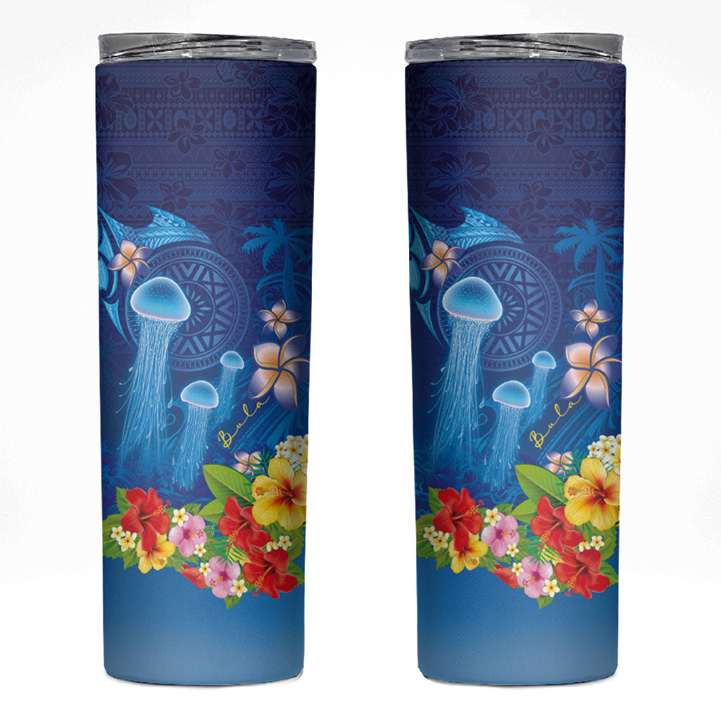 Fiji Jellyfish Skinny Tumbler Tapa Patterns and Hibiscus Sea Vibe