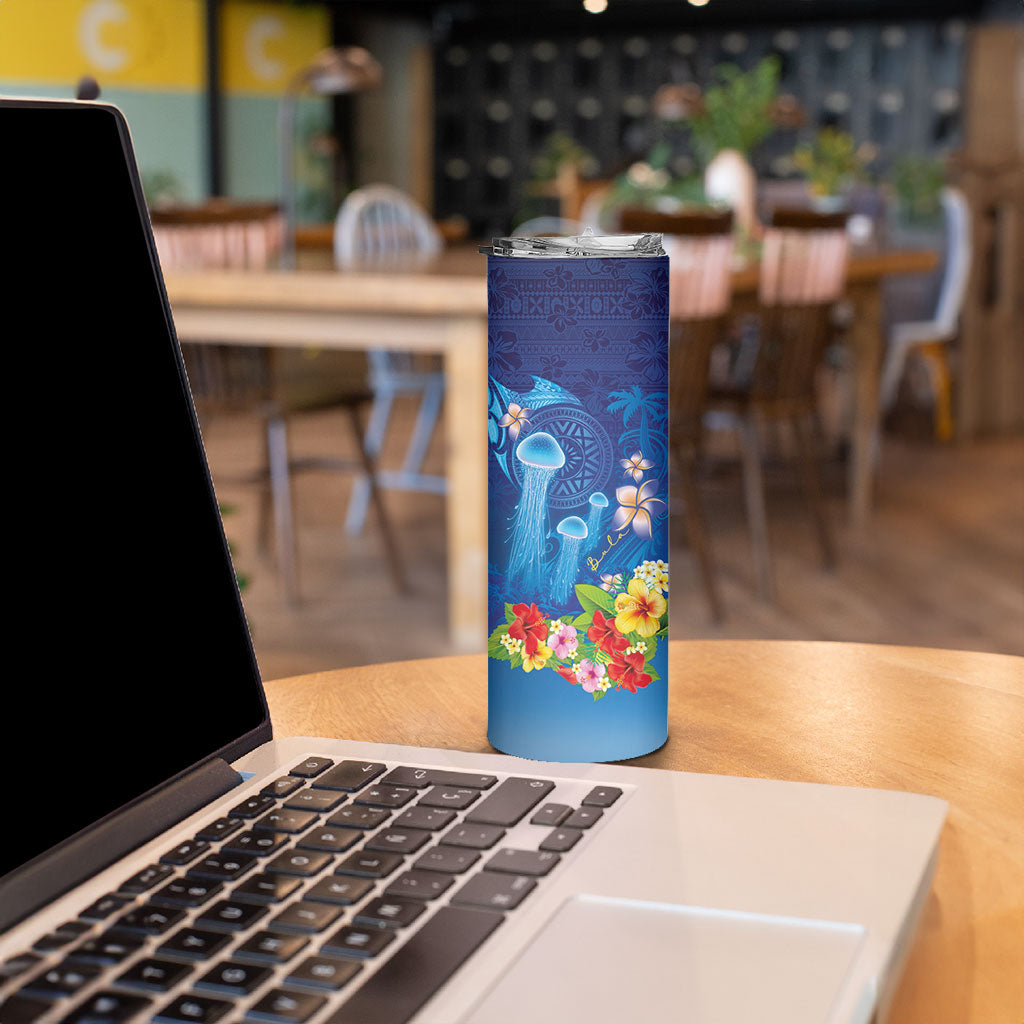 Fiji Jellyfish Skinny Tumbler Tapa Patterns and Hibiscus Sea Vibe LT03 - Polynesian Pride