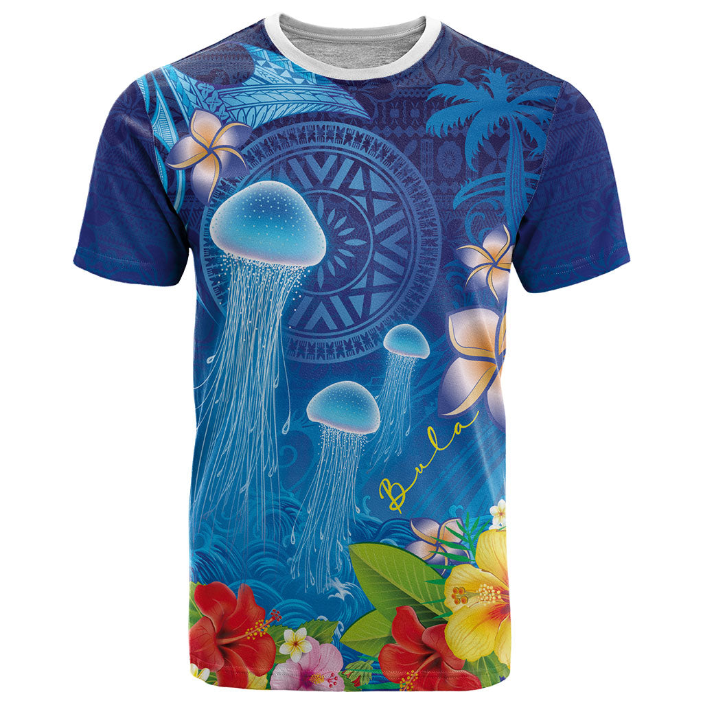 Fiji Jellyfish T Shirt Tapa Patterns and Hibiscus Sea Vibe