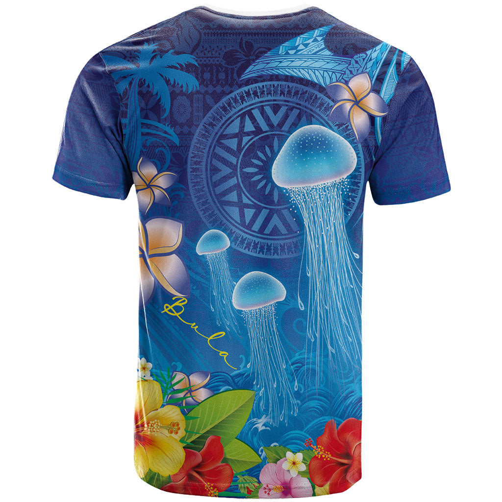 Fiji Jellyfish T Shirt Tapa Patterns and Hibiscus Sea Vibe LT03 - Polynesian Pride