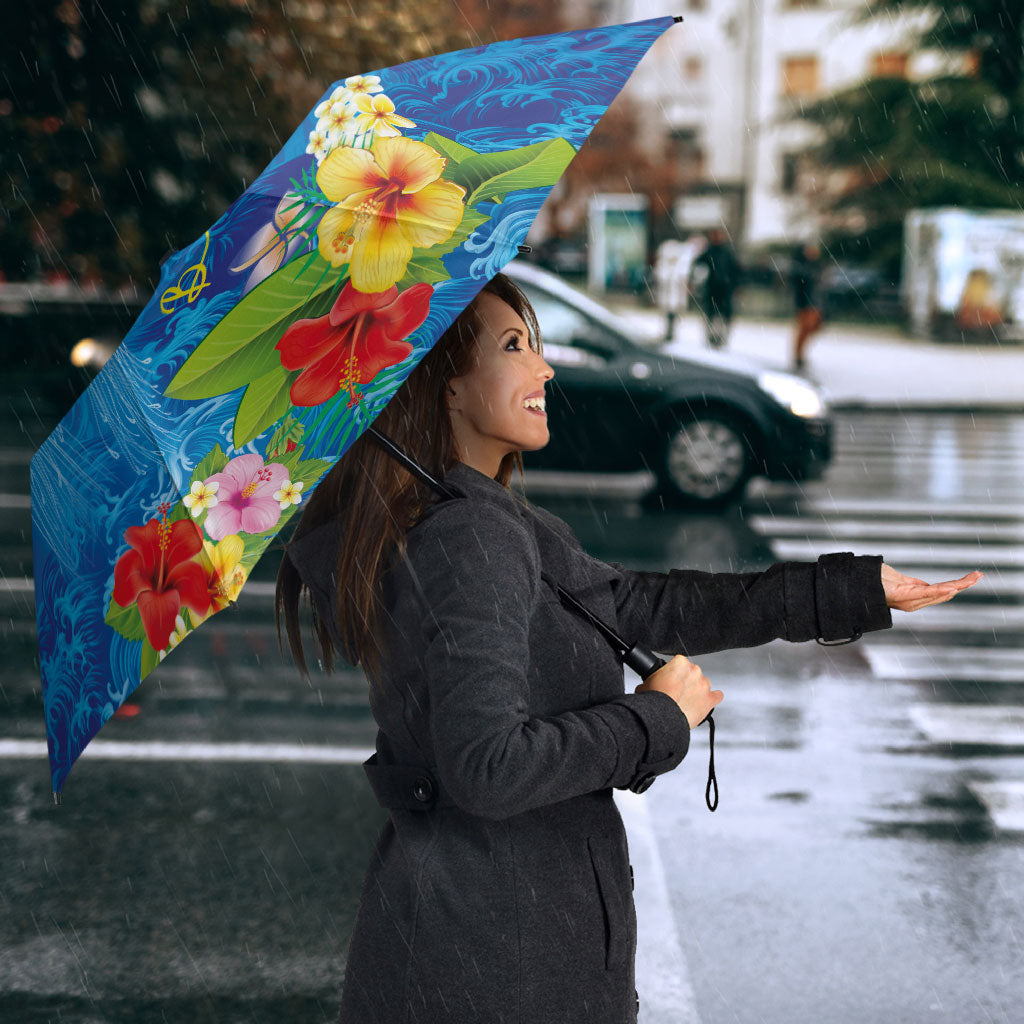 Fiji Jellyfish Umbrella Tapa Patterns and Hibiscus Sea Vibe LT03 - Polynesian Pride