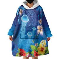Fiji Jellyfish Wearable Blanket Hoodie Tapa Patterns and Hibiscus Sea Vibe LT03 - Polynesian Pride
