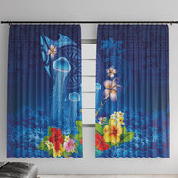Fiji Jellyfish Window Curtain Tapa Patterns and Hibiscus Sea Vibe LT03 With Hooks Blue - Polynesian Pride