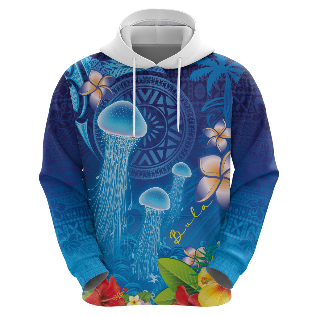 Fiji Jellyfish Zip Hoodie Tapa Patterns and Hibiscus Sea Vibe LT03 - Polynesian Pride