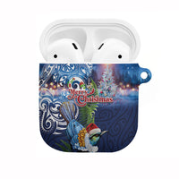 New Zealand Merry Christmas AirPods Case Maori Tribal Pattern with Xmas Tui Bird