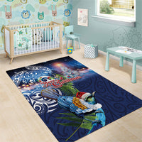 New Zealand Merry Christmas Area Rug Maori Tribal Pattern with Xmas Tui Bird