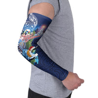 New Zealand Merry Christmas Arm Sleeves Maori Tribal Pattern with Xmas Tui Bird