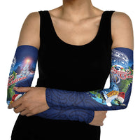 New Zealand Merry Christmas Arm Sleeves Maori Tribal Pattern with Xmas Tui Bird