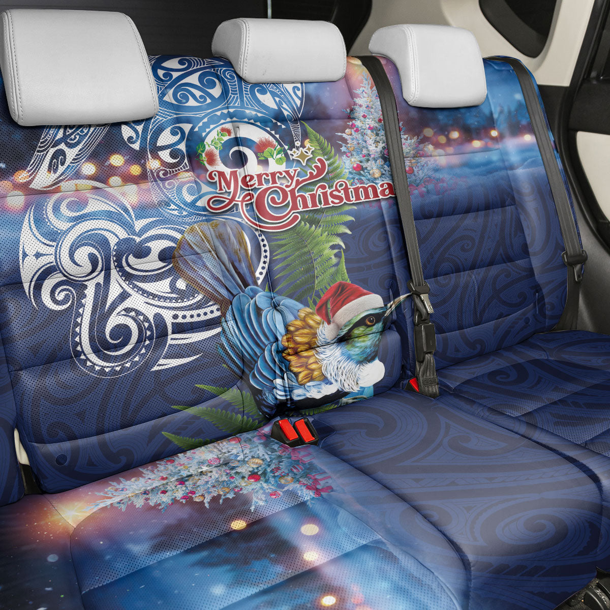 New Zealand Merry Christmas Back Car Seat Cover Maori Tribal Pattern with Xmas Tui Bird