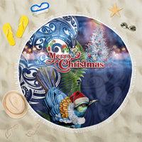 New Zealand Merry Christmas Beach Blanket Maori Tribal Pattern with Xmas Tui Bird