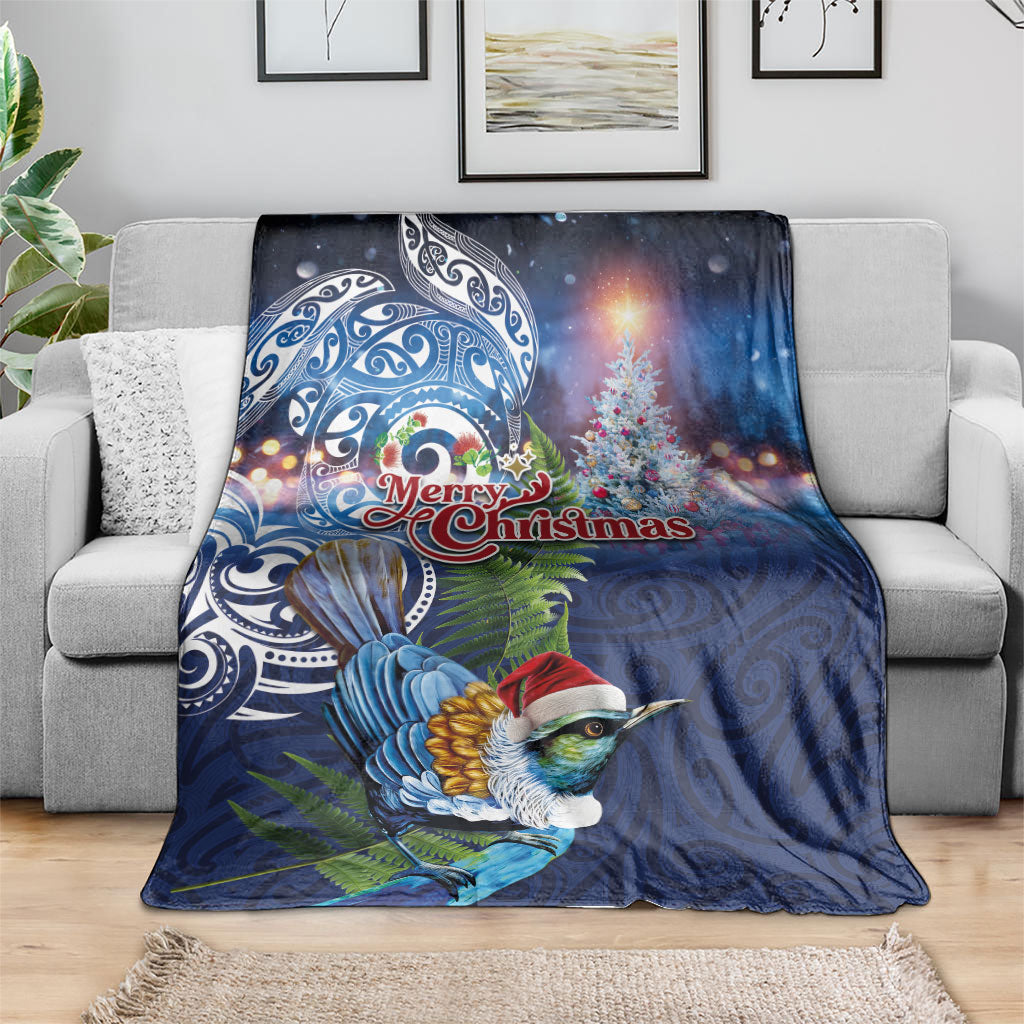 New Zealand Merry Christmas Blanket Maori Tribal Pattern with Xmas Tui Bird