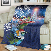 New Zealand Merry Christmas Blanket Maori Tribal Pattern with Xmas Tui Bird