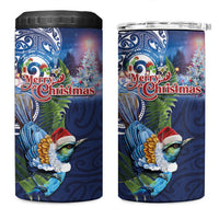 New Zealand Merry Christmas 4 in 1 Can Cooler Tumbler Maori Tribal Pattern with Xmas Tui Bird