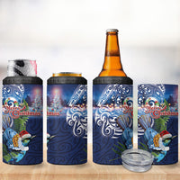 New Zealand Merry Christmas 4 in 1 Can Cooler Tumbler Maori Tribal Pattern with Xmas Tui Bird