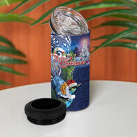 New Zealand Merry Christmas 4 in 1 Can Cooler Tumbler Maori Tribal Pattern with Xmas Tui Bird