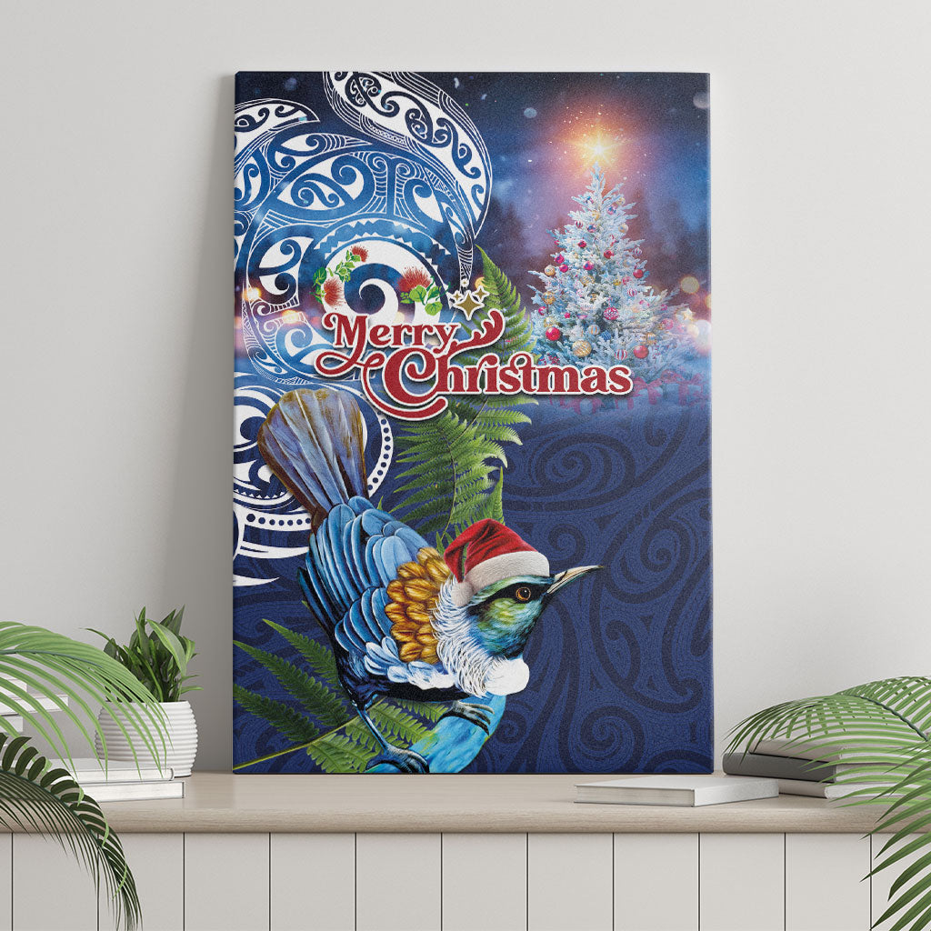 New Zealand Merry Christmas Canvas Wall Art Maori Tribal Pattern with Xmas Tui Bird
