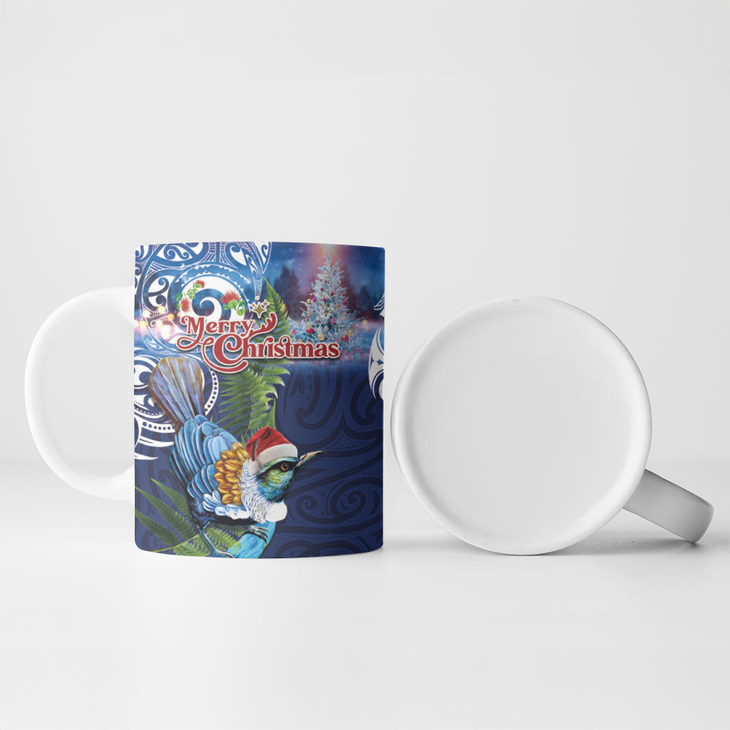 New Zealand Merry Christmas Ceramic Mug Maori Tribal Pattern with Xmas Tui Bird