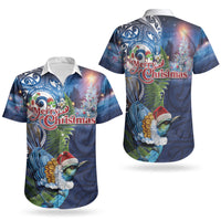 New Zealand Merry Christmas Couples Matching Off Shoulder Short Dress and Hawaiian Shirt Maori Tribal Pattern with Xmas Tui Bird LT03 - Polynesian Pride