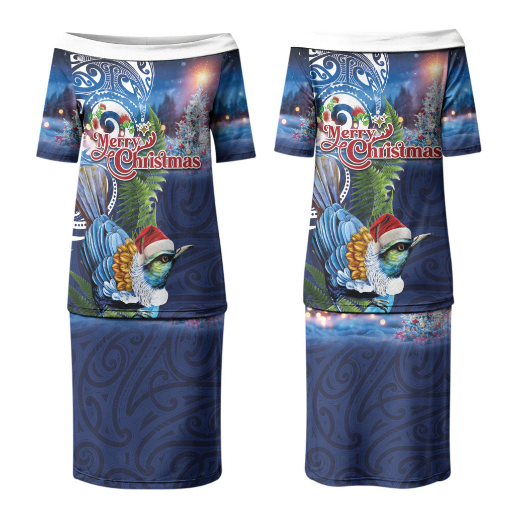 New Zealand Merry Christmas Couples Matching Puletasi and Hawaiian Shirt Maori Tribal Pattern with Xmas Tui Bird LT03 - Polynesian Pride