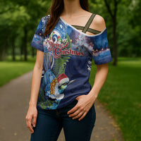 New Zealand Merry Christmas Cross Shoulder Shirt Maori Tribal Pattern with Xmas Tui Bird
