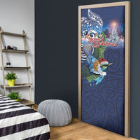 New Zealand Merry Christmas Door Cover Maori Tribal Pattern with Xmas Tui Bird