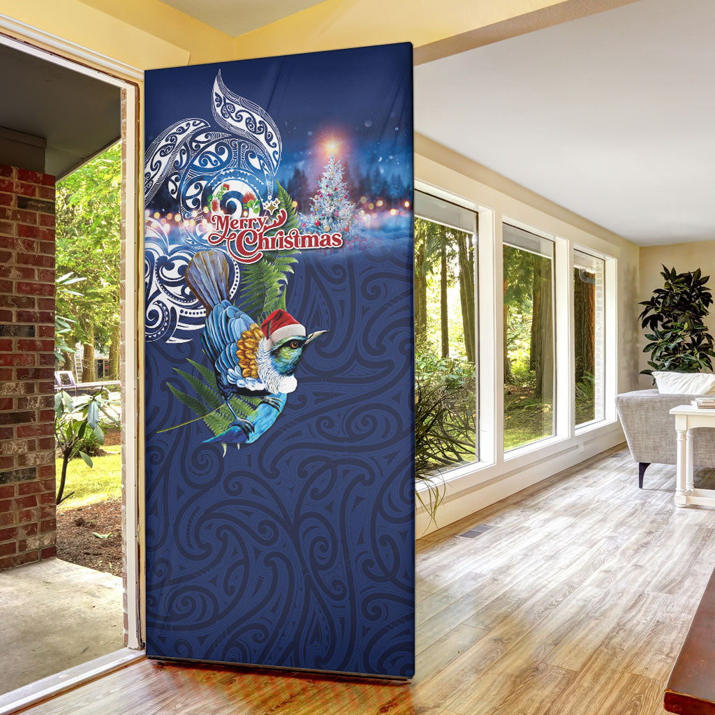 New Zealand Merry Christmas Door Cover Maori Tribal Pattern with Xmas Tui Bird