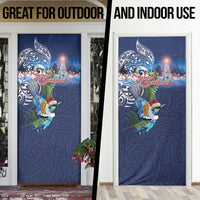 New Zealand Merry Christmas Door Cover Maori Tribal Pattern with Xmas Tui Bird