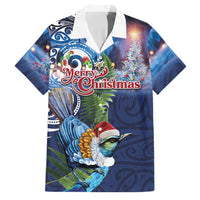 New Zealand Merry Christmas Family Matching Off The Shoulder Long Sleeve Dress and Hawaiian Shirt Maori Tribal Pattern with Xmas Tui Bird