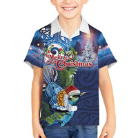 New Zealand Merry Christmas Family Matching Off Shoulder Maxi Dress and Hawaiian Shirt Maori Tribal Pattern with Xmas Tui Bird
