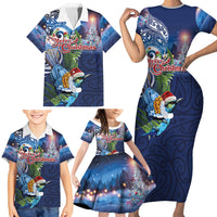 New Zealand Merry Christmas Family Matching Short Sleeve Bodycon Dress and Hawaiian Shirt Maori Tribal Pattern with Xmas Tui Bird