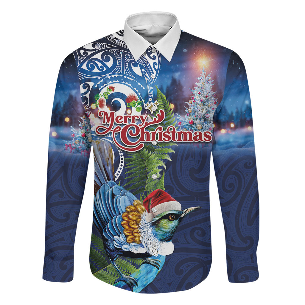 New Zealand Merry Christmas Family Matching Tank Maxi Dress and Hawaiian Shirt Maori Tribal Pattern with Xmas Tui Bird