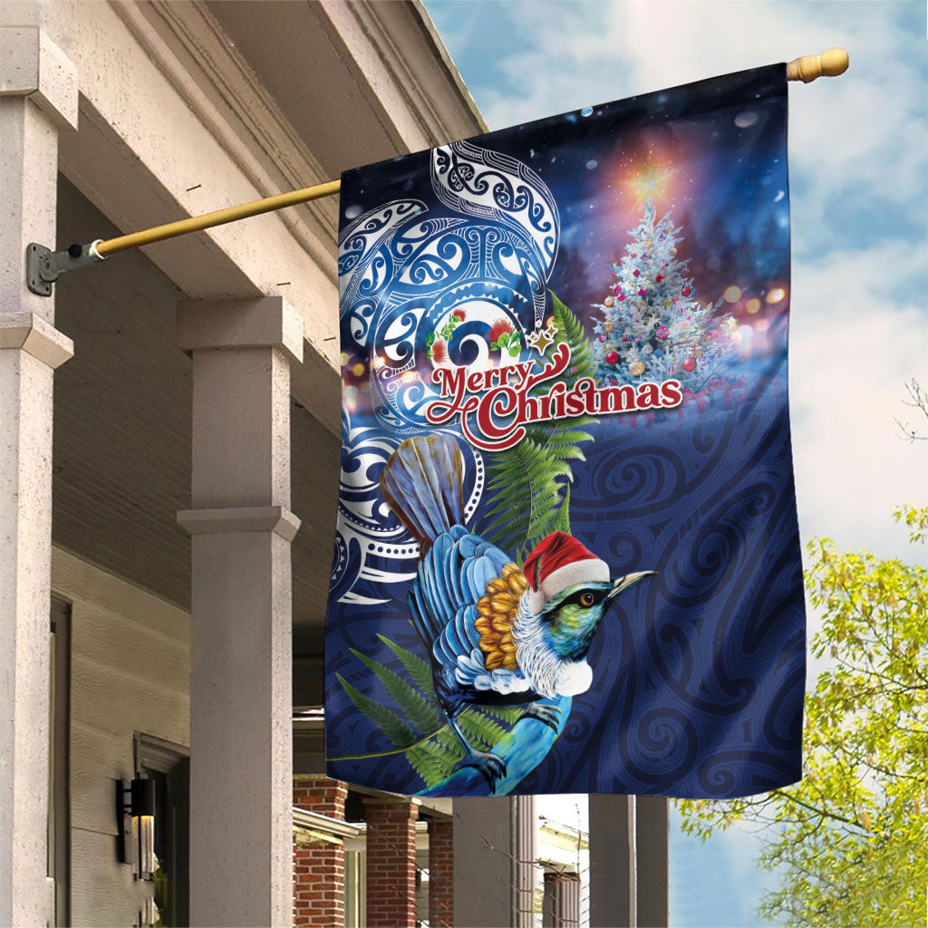 New Zealand Merry Christmas Garden Flag Maori Tribal Pattern with Xmas Tui Bird