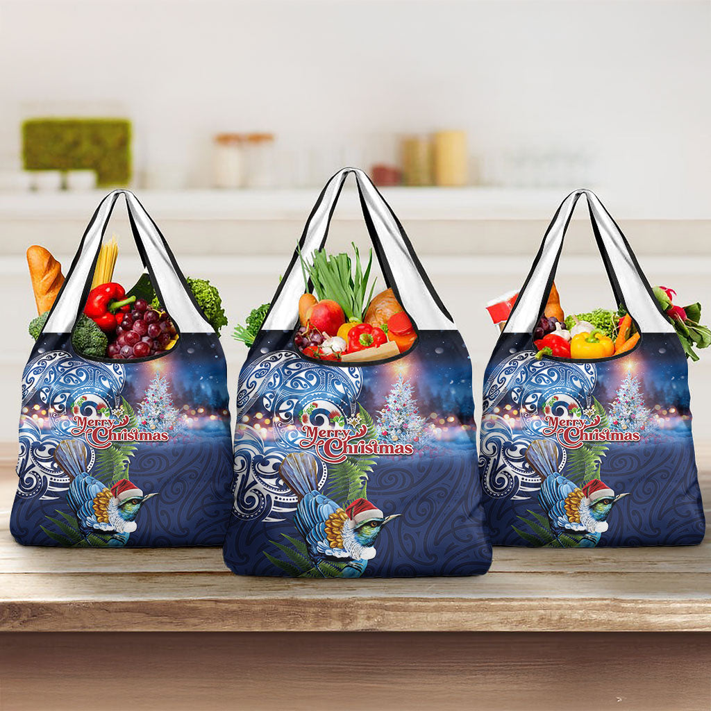 New Zealand Merry Christmas Grocery Bag Maori Tribal Pattern with Xmas Tui Bird