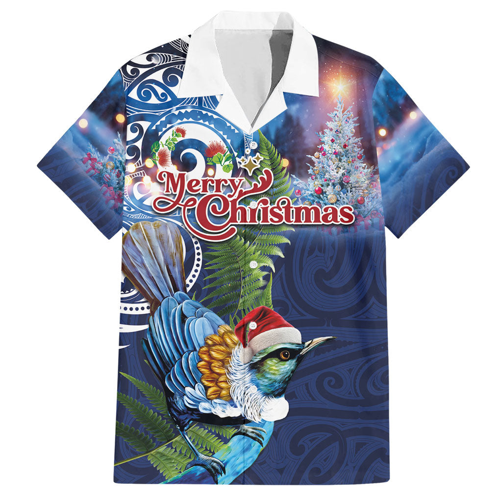 New Zealand Merry Christmas Hawaiian Shirt Maori Tribal Pattern with Xmas Tui Bird