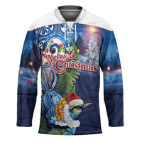 New Zealand Merry Christmas Hockey Jersey Maori Tribal Pattern with Xmas Tui Bird