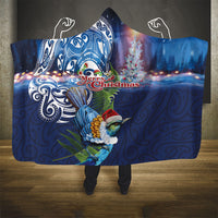 New Zealand Merry Christmas Hooded Blanket Maori Tribal Pattern with Xmas Tui Bird