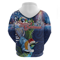 New Zealand Merry Christmas Hoodie Maori Tribal Pattern with Xmas Tui Bird