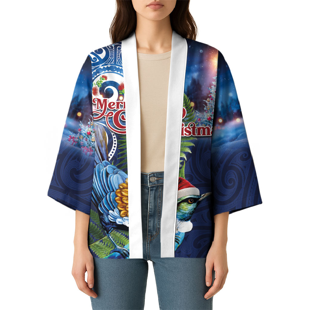 New Zealand Merry Christmas Kimono Maori Tribal Pattern with Xmas Tui Bird