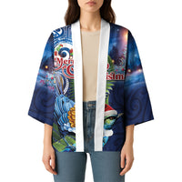 New Zealand Merry Christmas Kimono Maori Tribal Pattern with Xmas Tui Bird