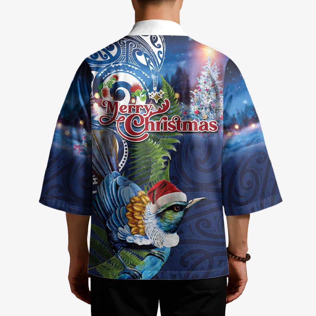 New Zealand Merry Christmas Kimono Maori Tribal Pattern with Xmas Tui Bird