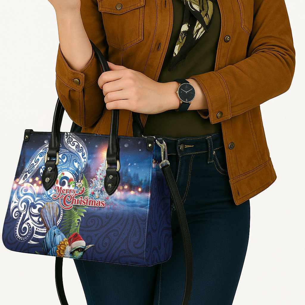 New Zealand Merry Christmas Leather Bag Maori Tribal Pattern with Xmas Tui Bird