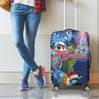 New Zealand Merry Christmas Luggage Cover Maori Tribal Pattern with Xmas Tui Bird