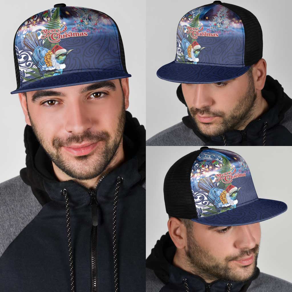 New Zealand Merry Christmas Mesh Trucker Cap Maori Tribal Pattern with Xmas Tui Bird