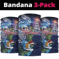 New Zealand Merry Christmas Neck Gaiter Maori Tribal Pattern with Xmas Tui Bird