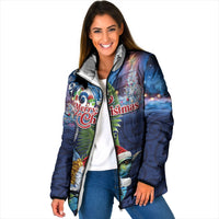 New Zealand Merry Christmas Padded Jacket Maori Tribal Pattern with Xmas Tui Bird