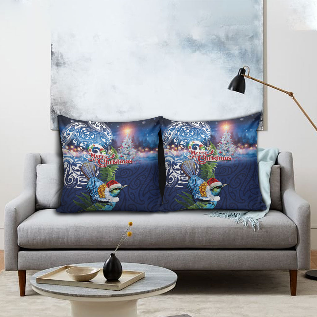 New Zealand Merry Christmas Pillow Cover Maori Tribal Pattern with Xmas Tui Bird