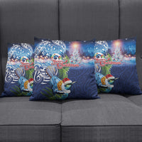 New Zealand Merry Christmas Pillow Cover Maori Tribal Pattern with Xmas Tui Bird