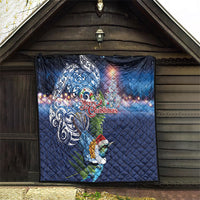 New Zealand Merry Christmas Quilt Maori Tribal Pattern with Xmas Tui Bird